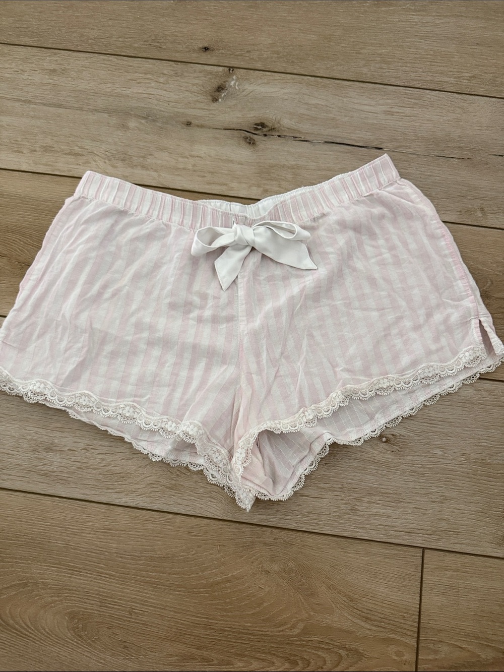 Victoria's Secret Pink & White Striped Lace-Trim Pajama Shorts
